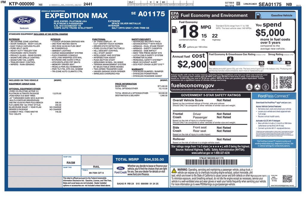 Used 2025 Ford Expedition Max Platinum w/ Platinum Ultimate Package AWD/4WD image 54