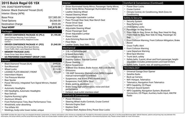 Used 2015 Buick Regal GS w/ Driver Confidence Package #2 FWD image 1