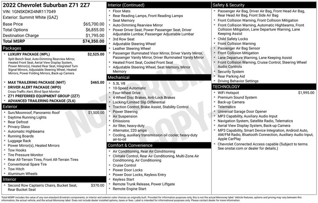 Certified 2022 Chevrolet Suburban Z71 w/ Luxury Package AWD/4WD image 6