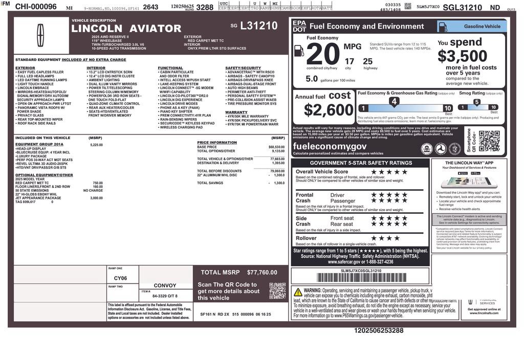 Certified 2025 Lincoln Aviator Reserve w/ Equipment Group 201A AWD/4WD image 5