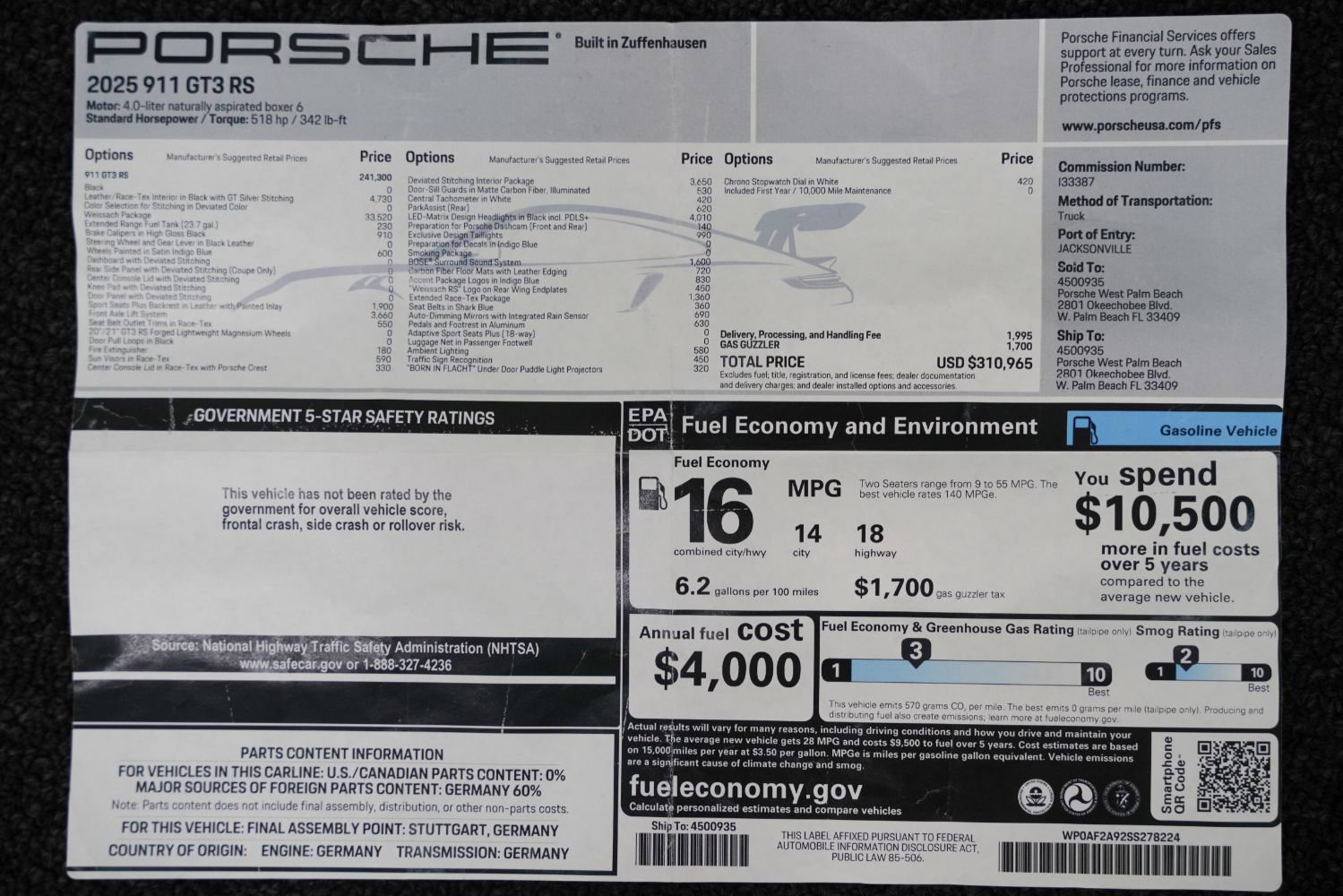 Used 2025 Porsche 911 GT3 RS w/ Weissach Package RWD image 3