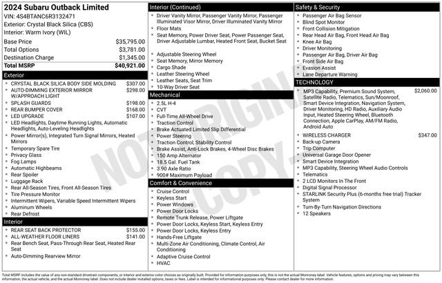 Certified 2024 Subaru Outback Limited AWD/4WD image 29