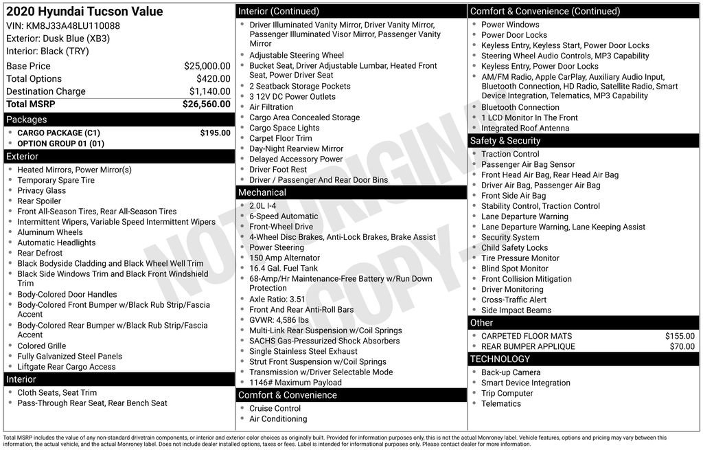 Used 2020 Hyundai Tucson Value w/ Cargo Package FWD image 8