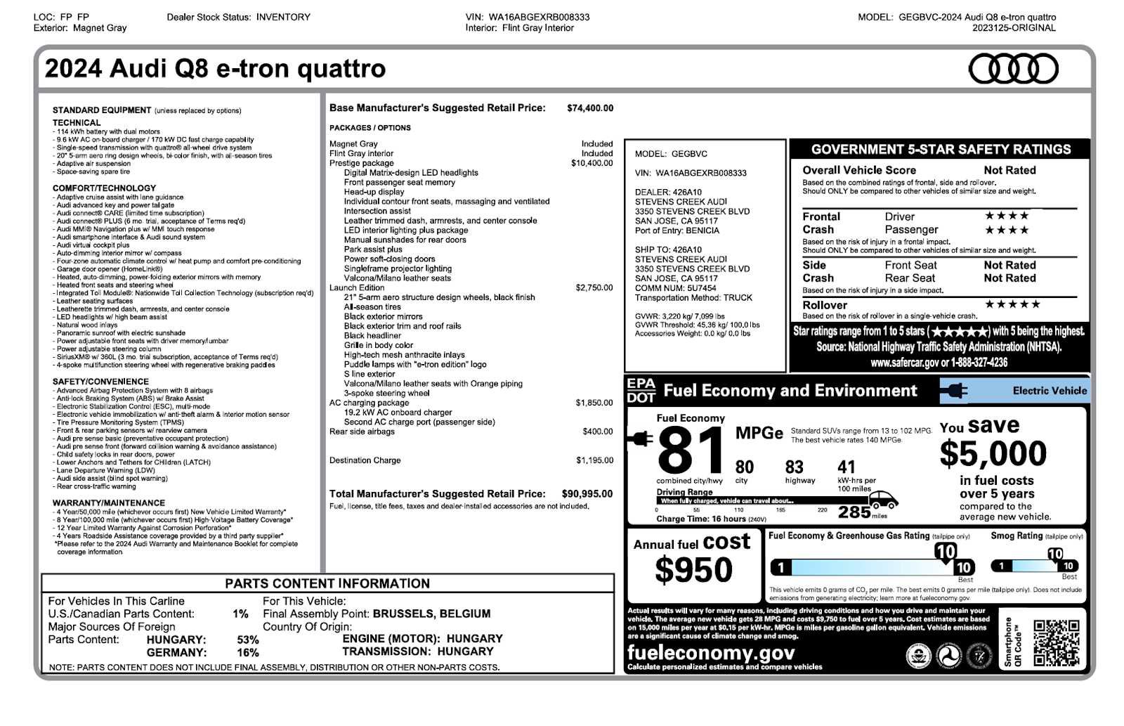 Certified 2024 Audi Q8 e-tron Prestige w/ Prestige Package AWD/4WD image 3