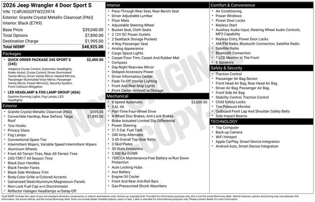 New 2026 Jeep Wrangler Unlimited Sport AWD/4WD image 30
