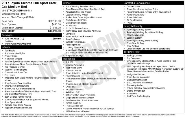 Used 2017 Toyota Tacoma TRD Sport w/ Tow Package RWD image 28