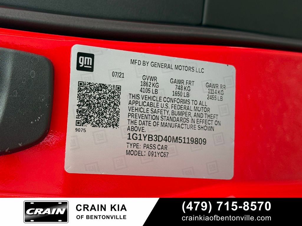 Used 2021 Chevrolet Corvette Stingray Preferred Conv w/ Battery Protection Package RWD image 31