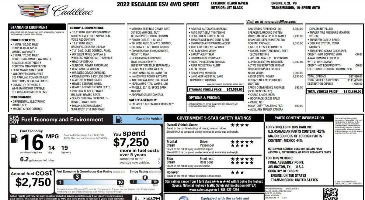 Used 2022 Cadillac Escalade ESV Sport w/ Touring Package AWD/4WD image 15