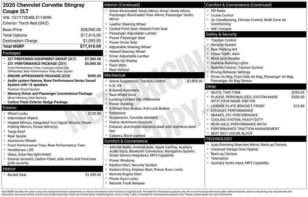 Used 2020 Chevrolet Corvette Stingray Preferred Cpe w/ 2LT Preferred Equipment Group RWD image 29