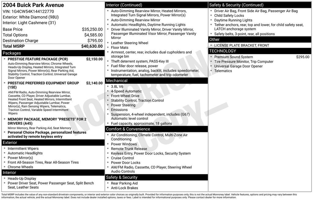 Used 2004 Buick Park Avenue w/ Prestige Feature Package FWD image 32