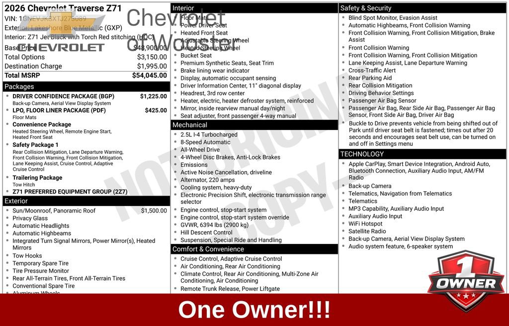 Used 2026 Chevrolet Traverse Z71 w/ Driver Confidence Package AWD/4WD image 1