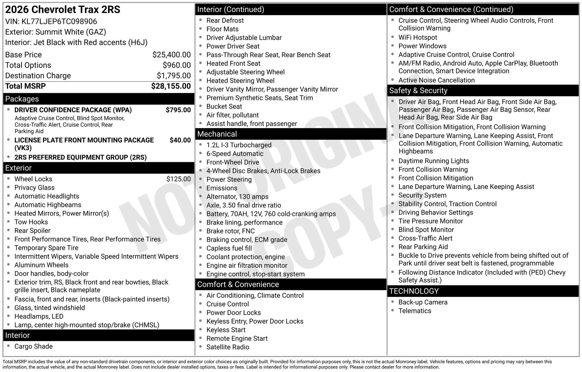 New 2026 Chevrolet Trax RS w/ Driver Confidence Package FWD image 3