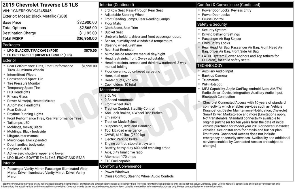 Used 2019 Chevrolet Traverse LS w/ LPO, Blackout Package FWD image 6