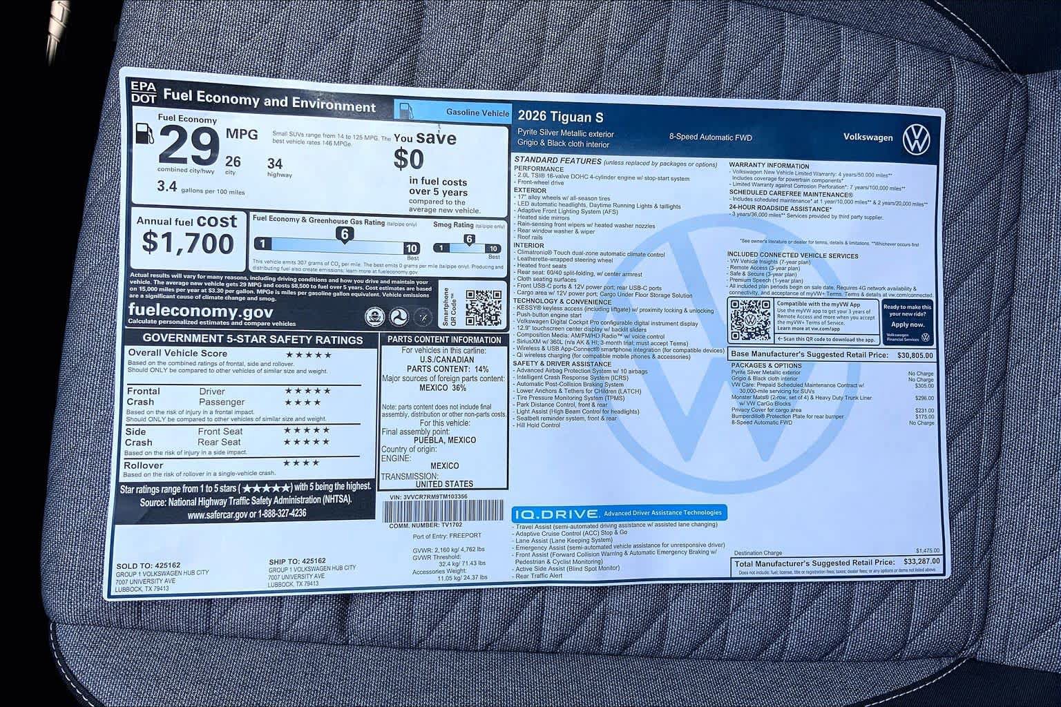 New 2026 Volkswagen Tiguan S FWD image 22