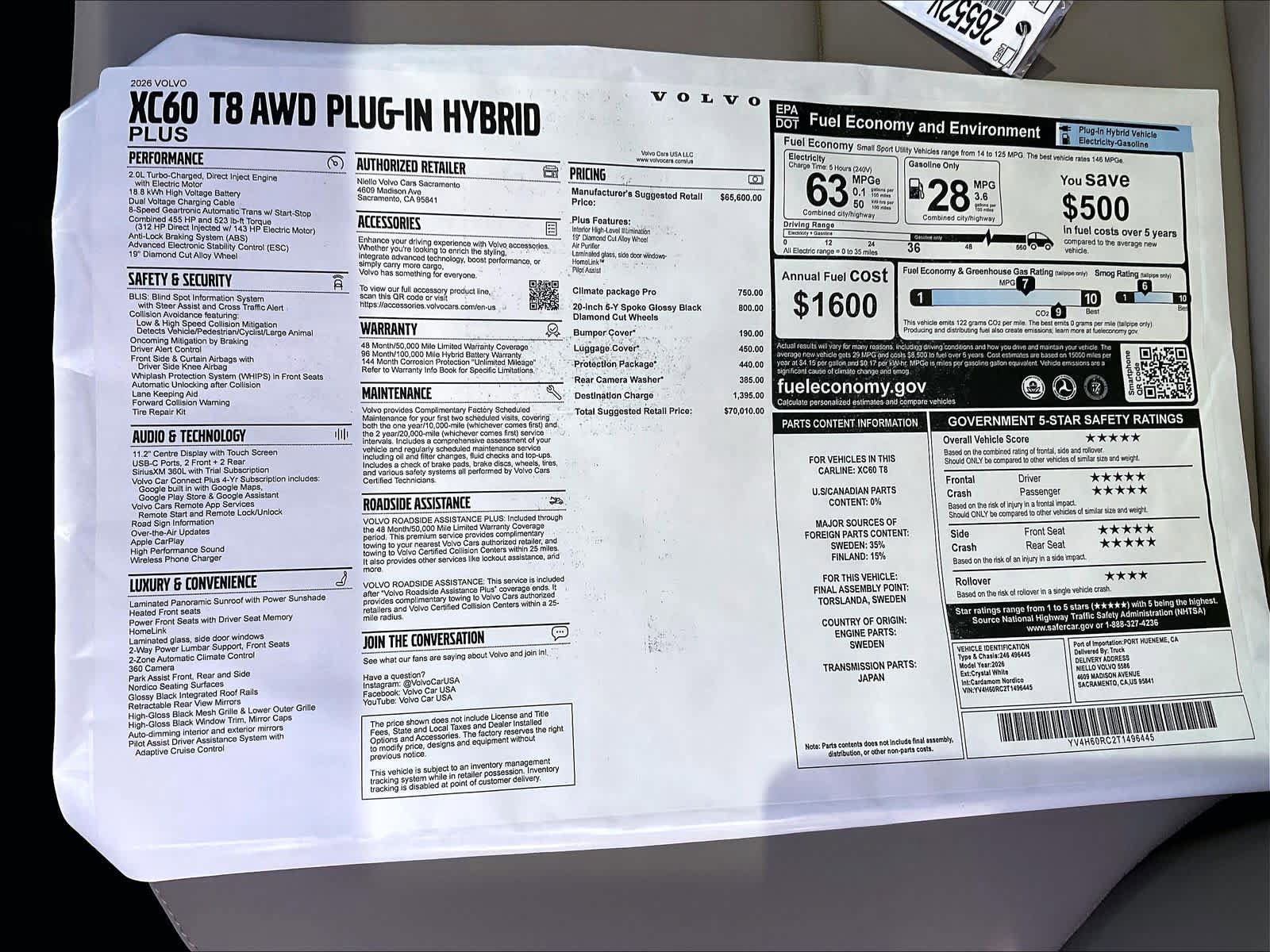 New 2026 Volvo XC60 T8 Plus w/ Climate Package PRO AWD/4WD image 35