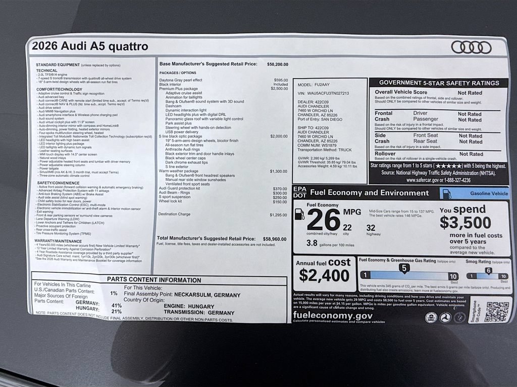 Used 2026 Audi A5 2.0T Premium Plus w/ Premium Plus Package AWD/4WD image 9