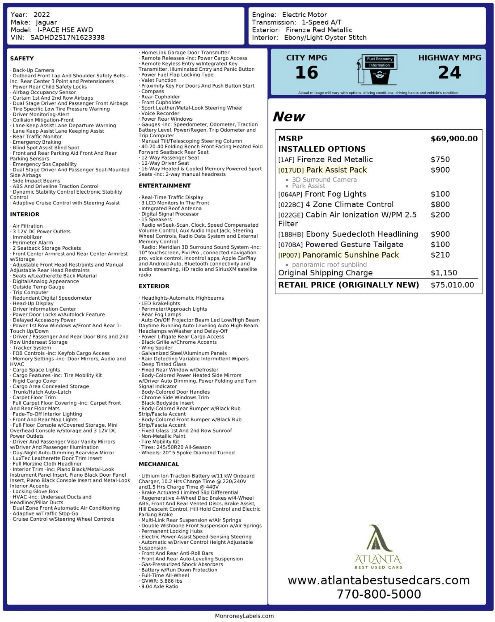 Used 2022 Jaguar I-PACE HSE image 66