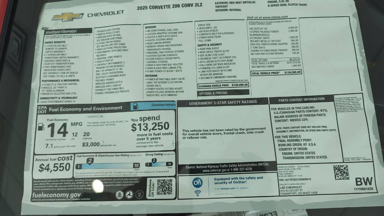 New 2025 Chevrolet Corvette Z06 w/ Chrome Exterior Badge Package image 9