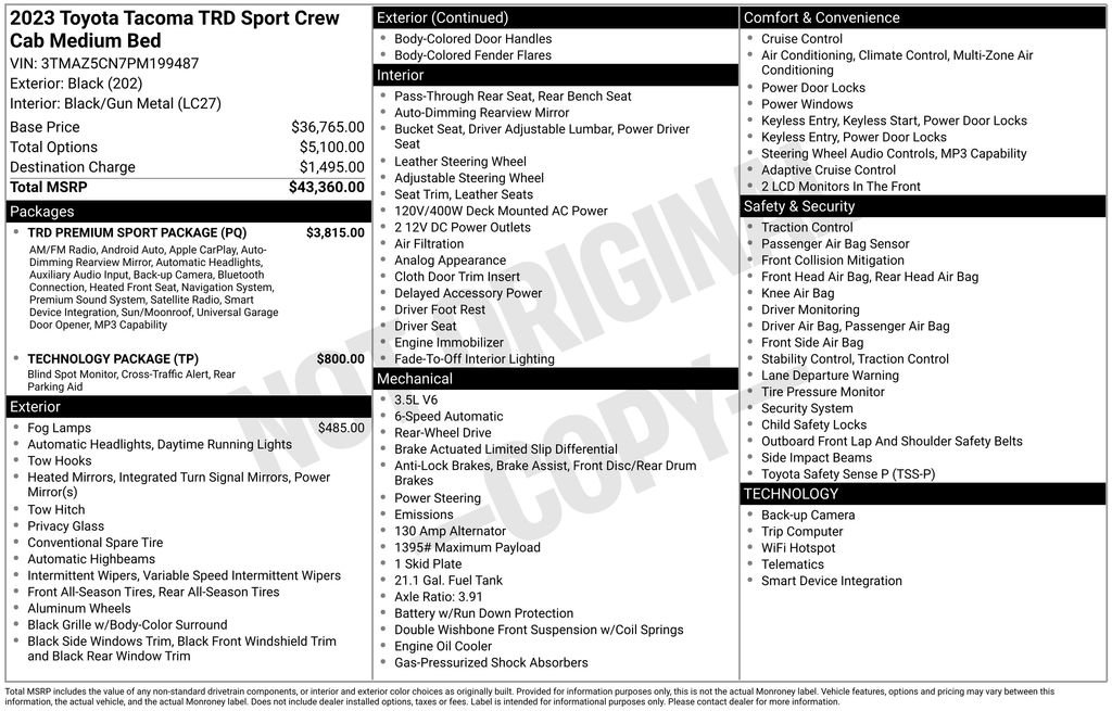 Used 2023 Toyota Tacoma TRD Sport w/ TRD Premium Sport Package RWD image 7