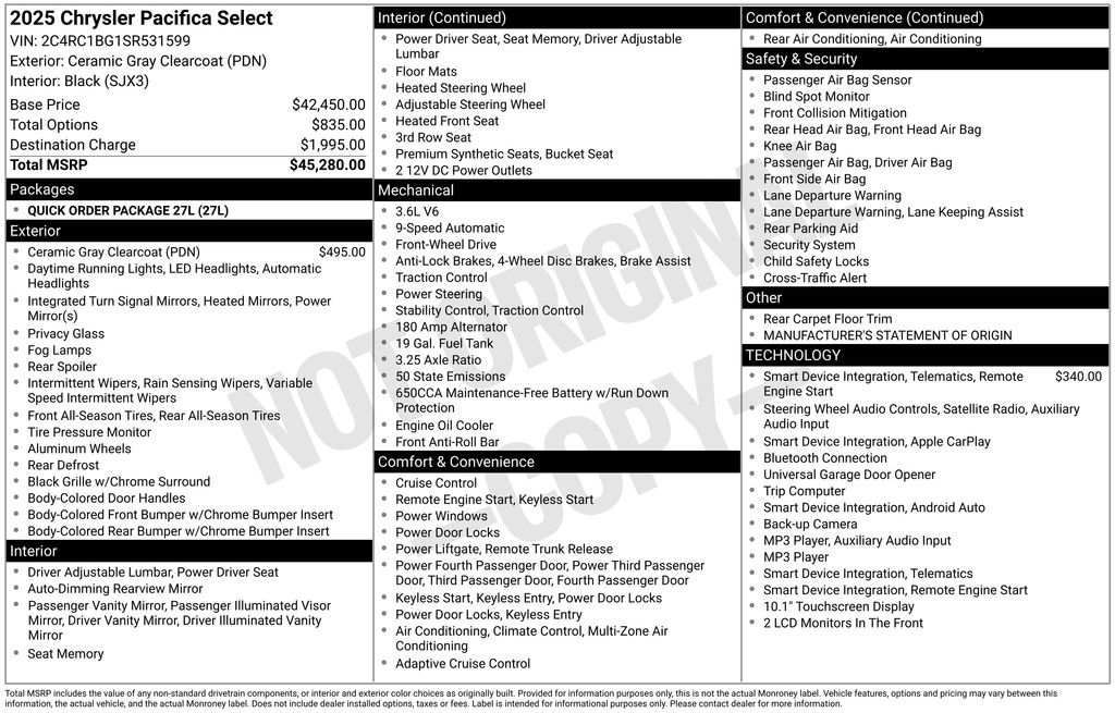 Used 2025 Chrysler Pacifica Select FWD image 6