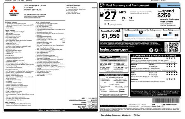 Used 2025 Mitsubishi Outlander SE FWD image 6