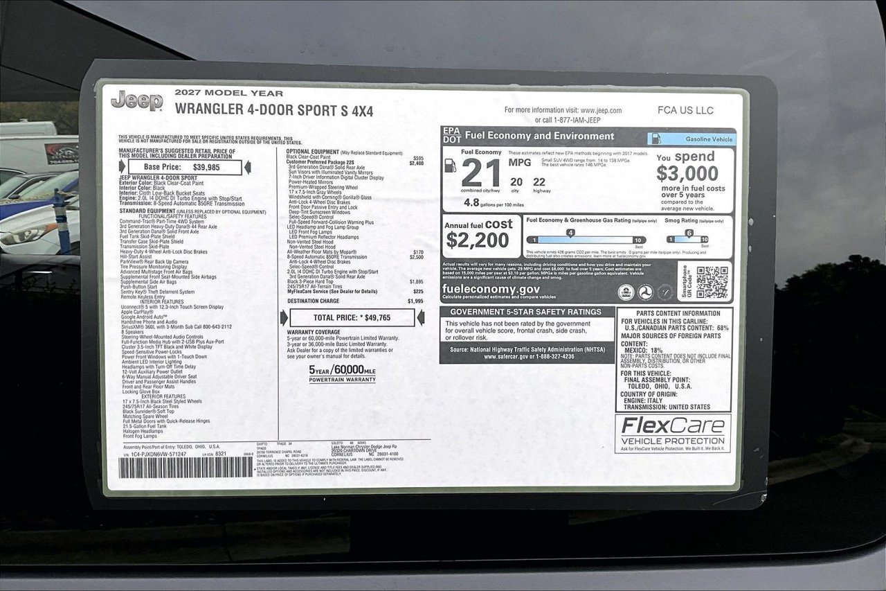 New 2027 Jeep Wrangler Unlimited Sport AWD/4WD image 36