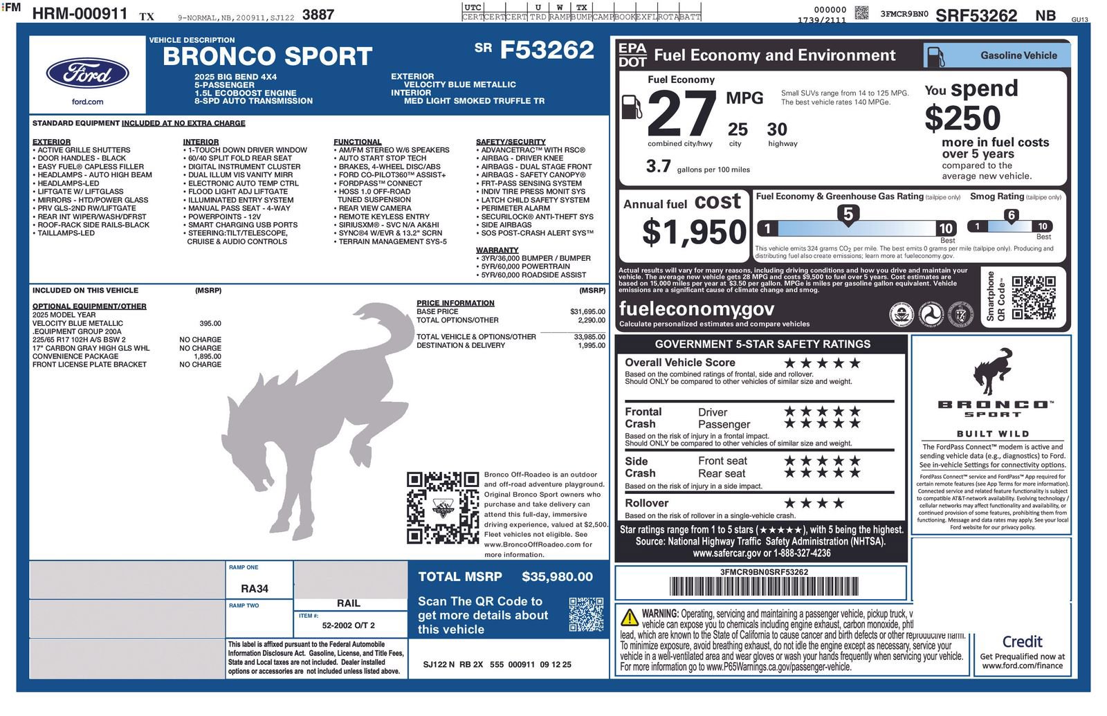 New 2025 Ford Bronco Sport Big Bend w/ Convenience Package AWD/4WD image 28