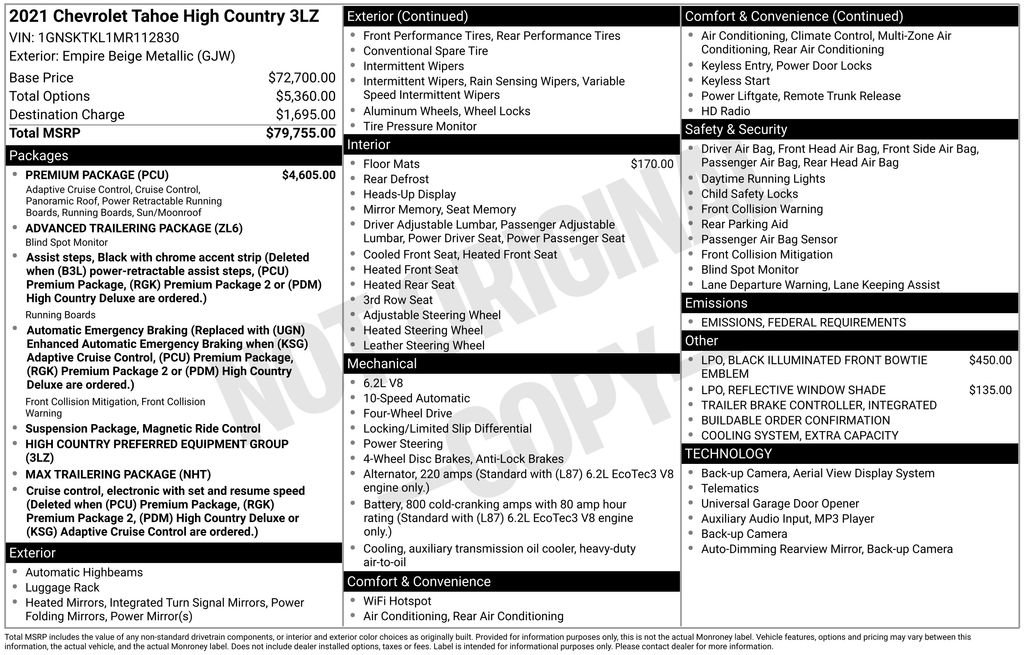 Used 2021 Chevrolet Tahoe High Country w/ Premium Package image 5