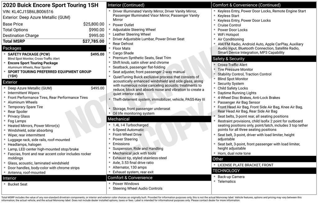 Used 2020 Buick Encore Sport Touring w/ Safety Package image 10