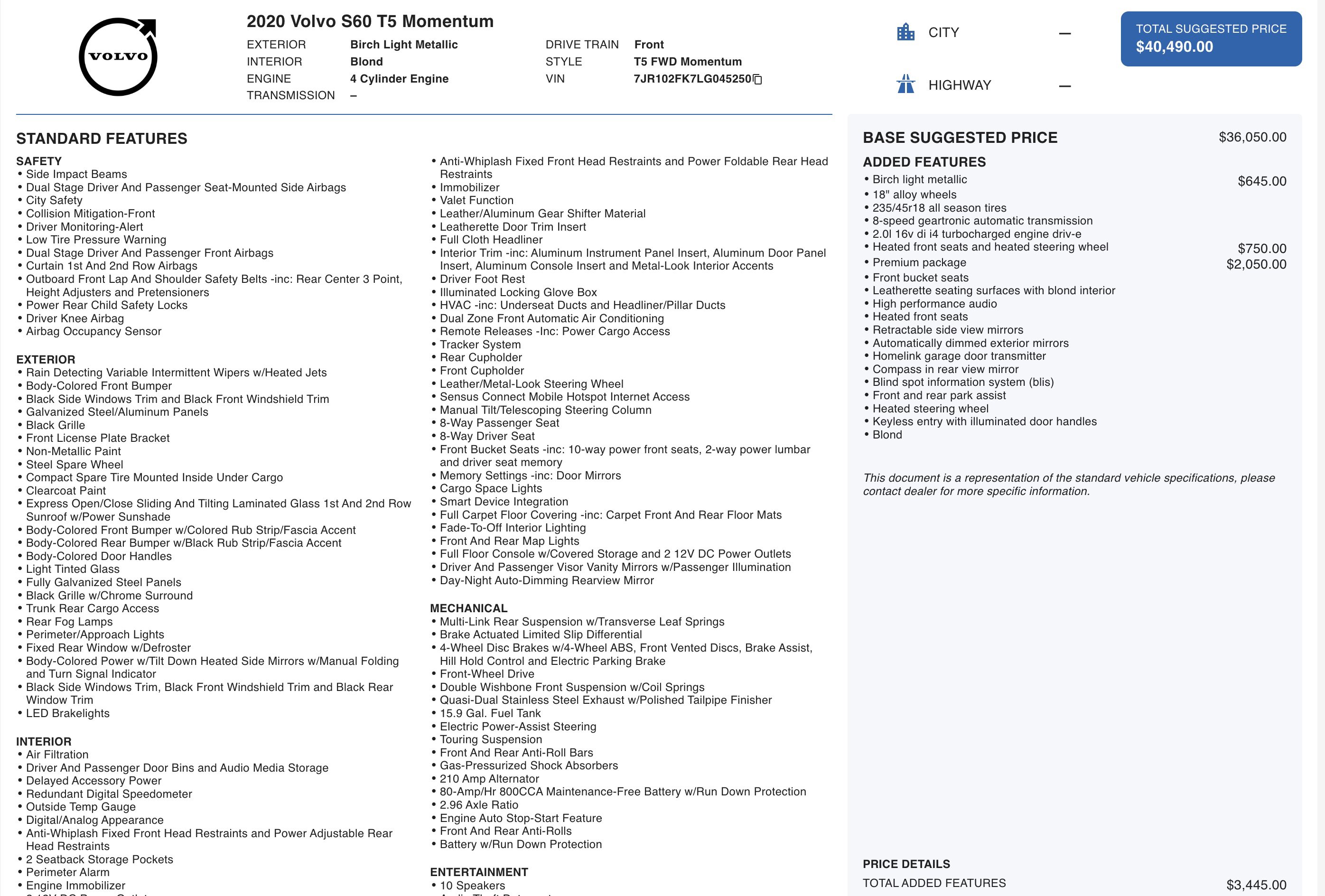 Used 2020 Volvo S60 T5 Momentum image 2