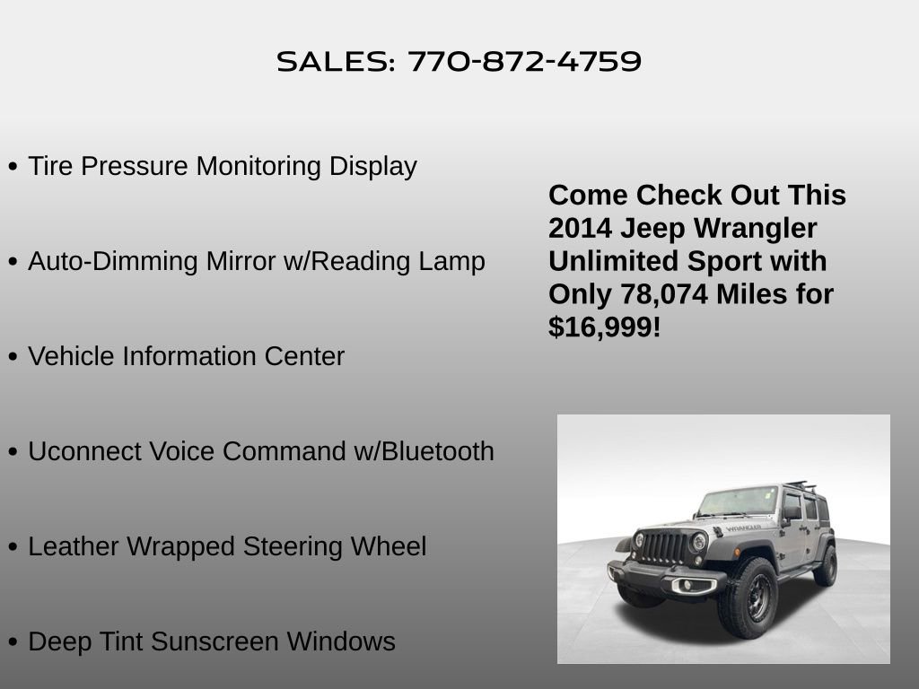 Used 2014 Jeep Wrangler Unlimited Sport w/ Quick Order Package 24S image 15
