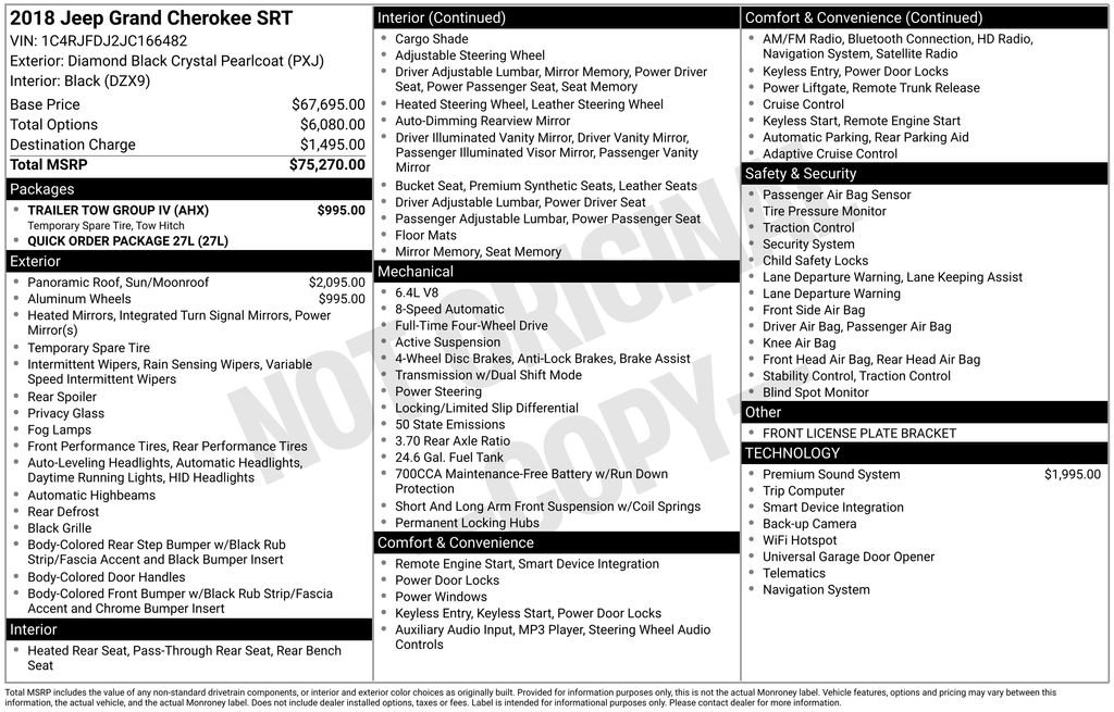 Used 2018 Jeep Grand Cherokee SRT w/ Trailer Tow Group IV image 35