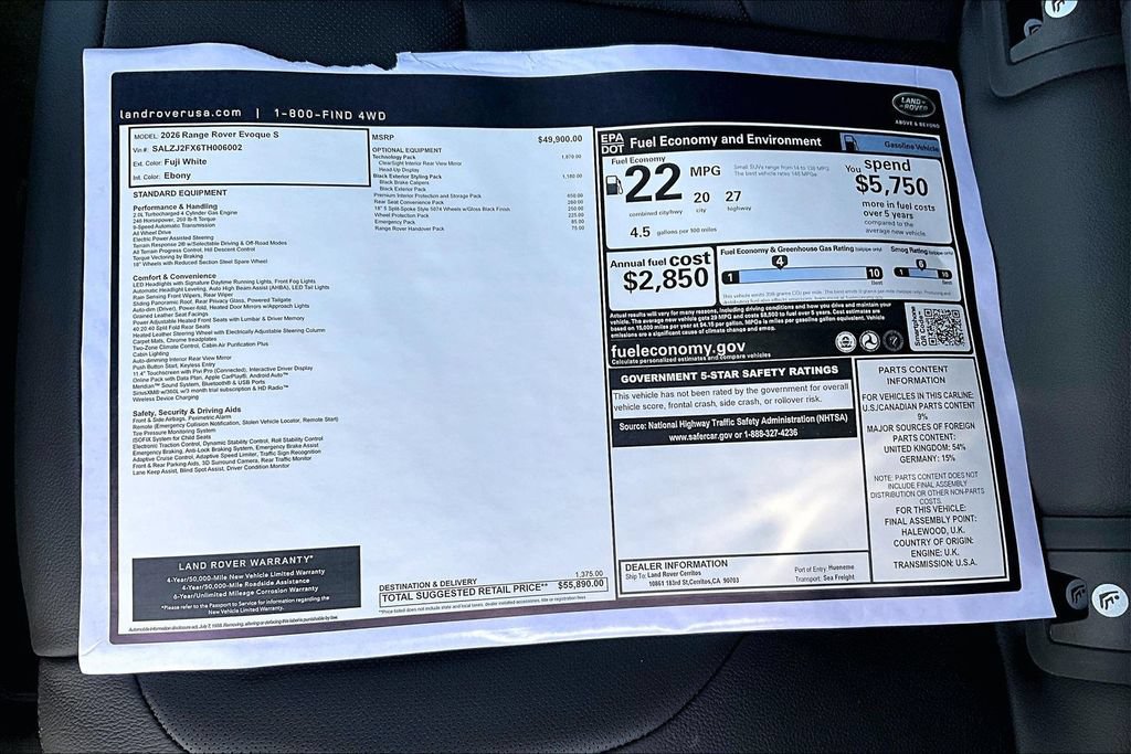 New 2026 Land Rover Range Rover Evoque S AWD/4WD image 14