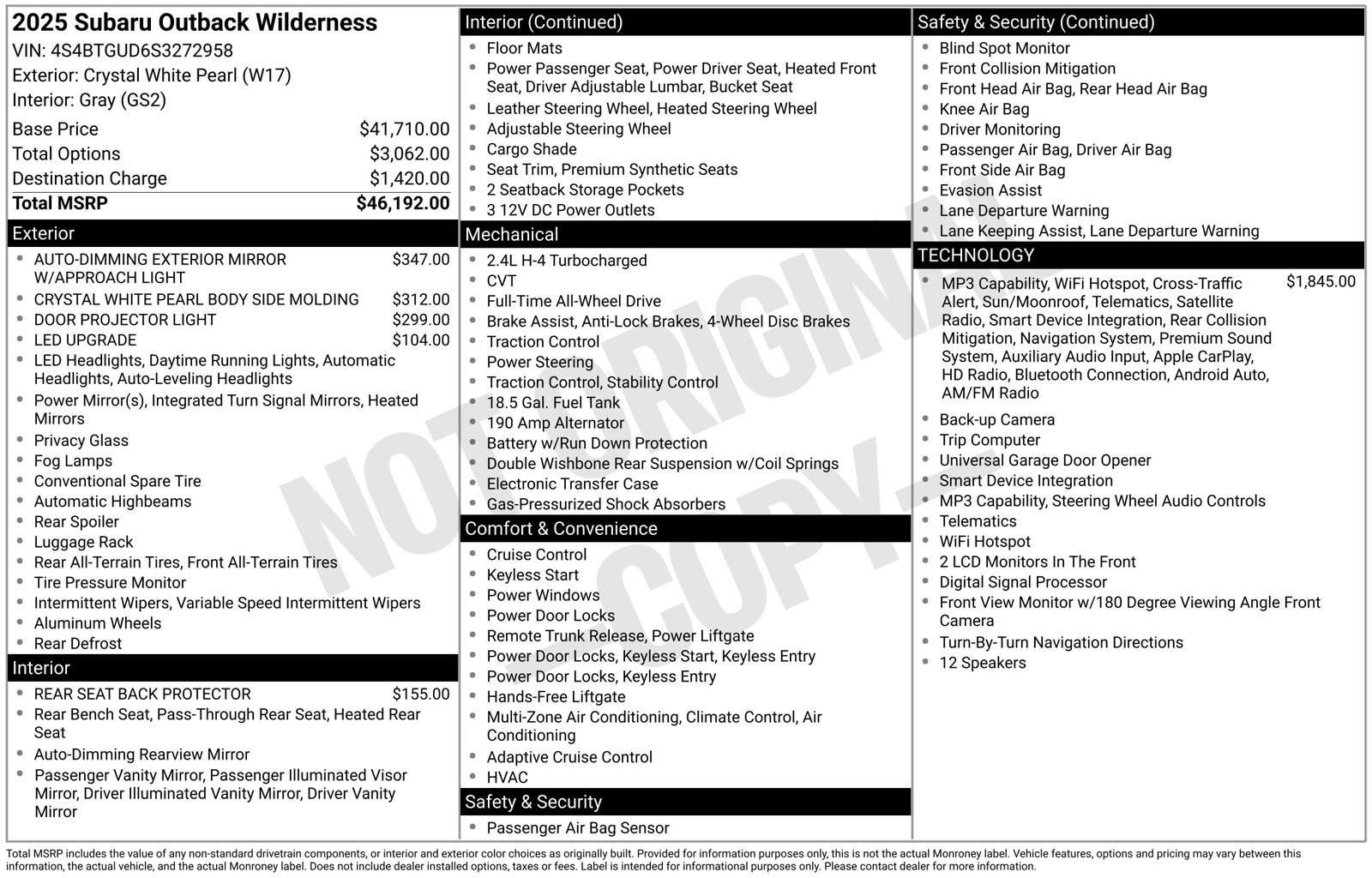 Certified 2025 Subaru Outback Wilderness AWD/4WD image 34