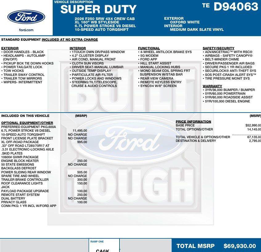 New 2026 Ford F250 XL w/ XL Off-Road Package image 2