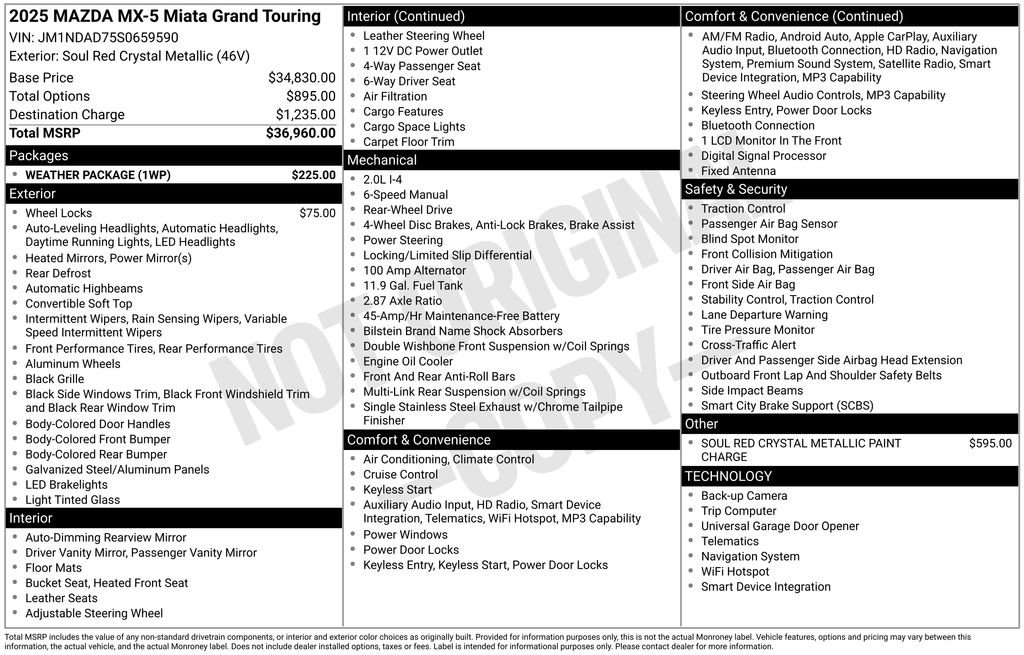 Certified 2025 MAZDA MX-5 Miata Grand Touring w/ Weather Package RWD image 19
