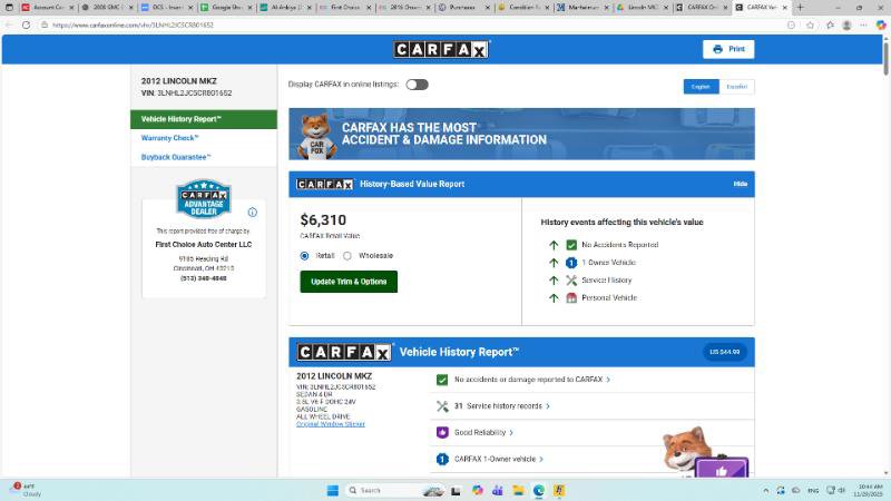 Used 2012 Lincoln MKZ AWD image 2