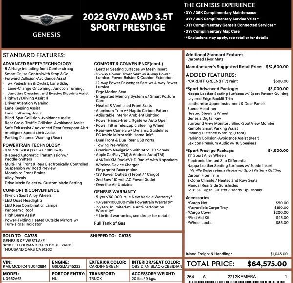 Used 2022 Genesis GV70 3.5T Sport w/ Sport Prestige Package AWD/4WD image 2