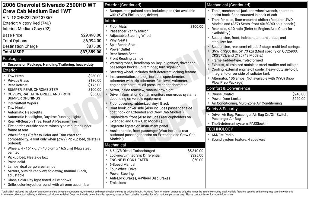 Used 2006 Chevrolet Silverado 2500 W/T AWD/4WD image 7