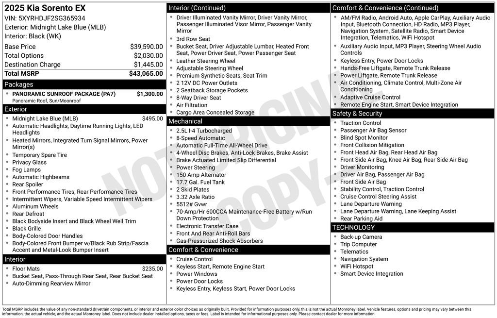 Certified 2025 Kia Sorento EX w/ Panoramic Sunroof Package image 38