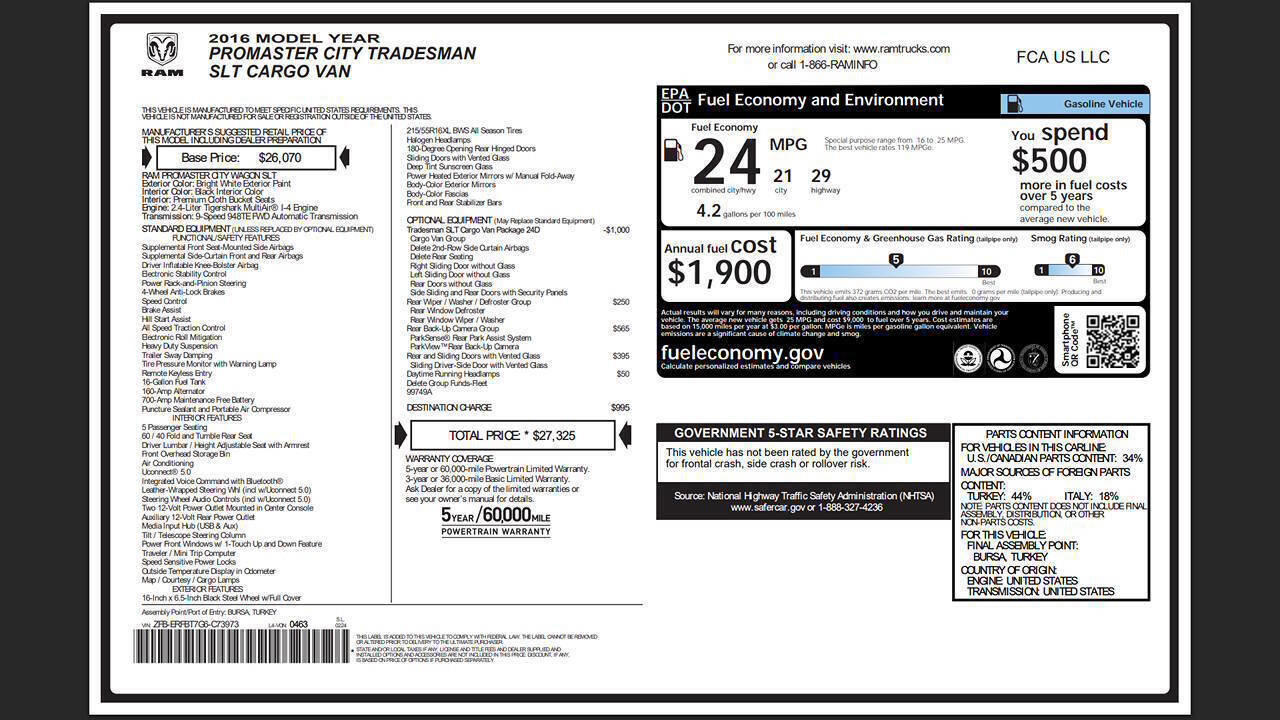 Used 2016 RAM ProMaster City Tradesman SLT w/ Rear Back-up Camera Group image 9