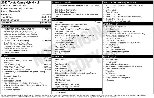 Used 2022 Toyota Camry XLE w/ Navigation Upgrade Package FWD image 30