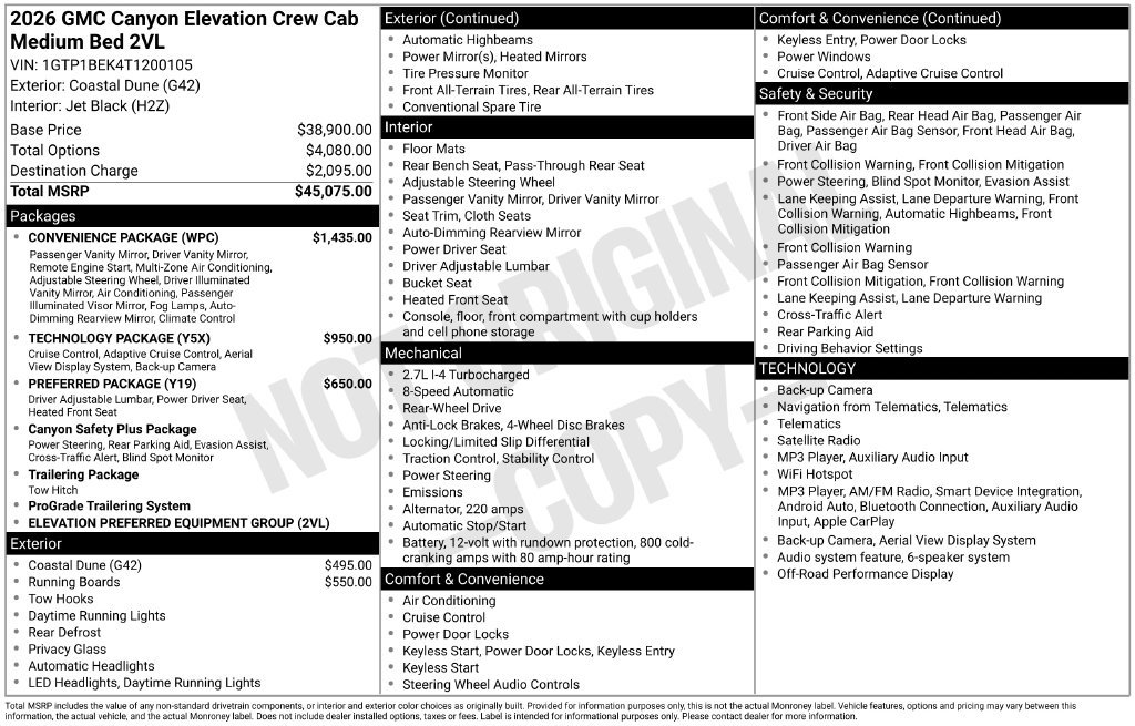 New 2026 GMC Canyon Elevation w/ Convenience Package RWD image 5