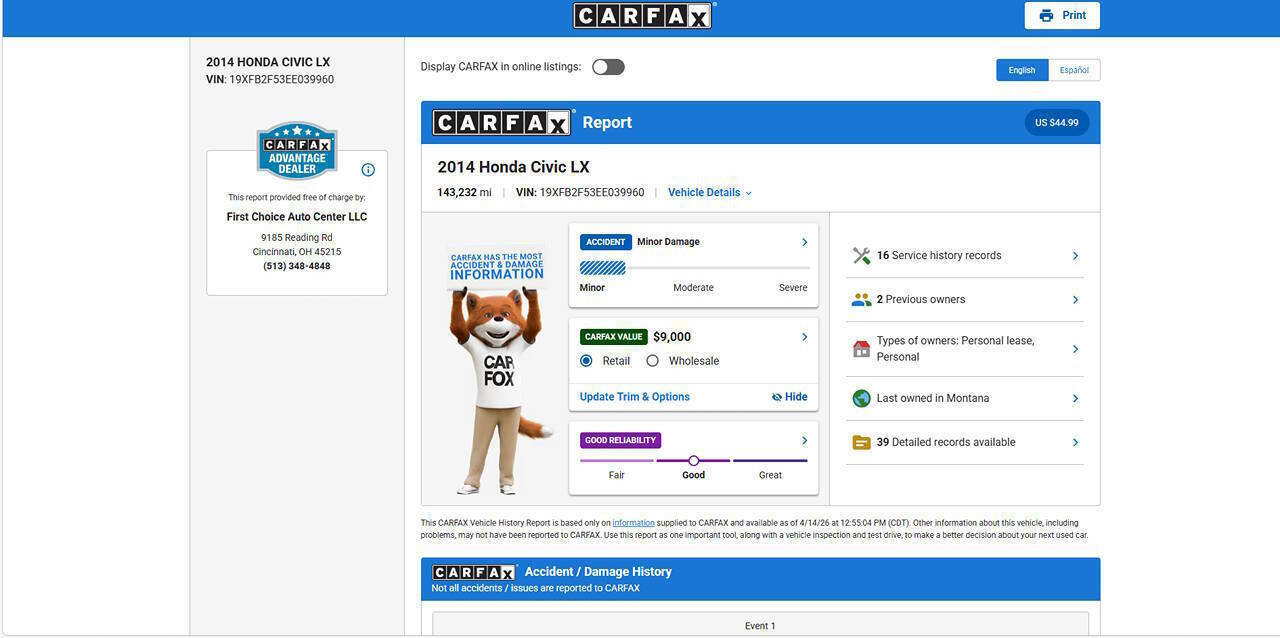 Used 2014 Honda Civic LX image 2