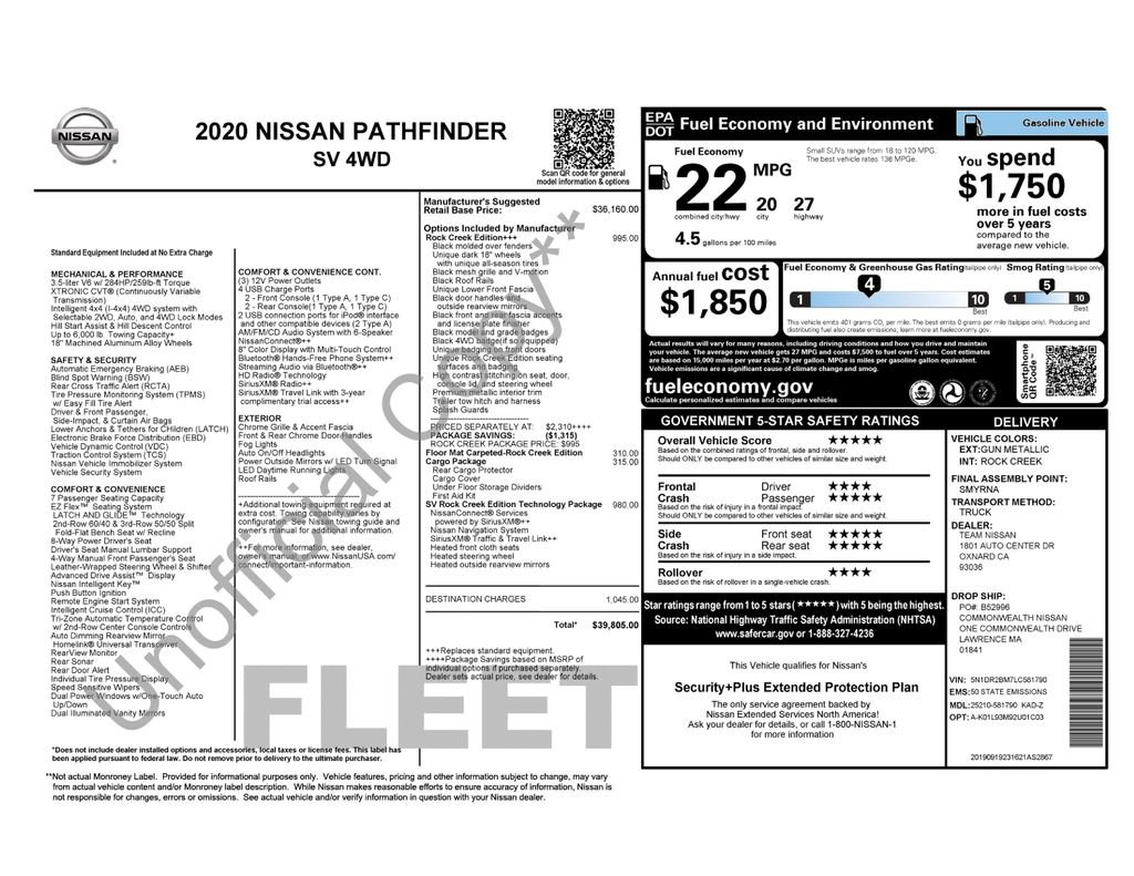 Used 2020 Nissan Pathfinder SV w/ Rock Creek Edition