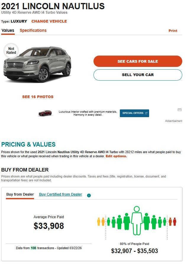 Used 2021 Lincoln Nautilus Reserve w/ Equipment Group 201A image 21