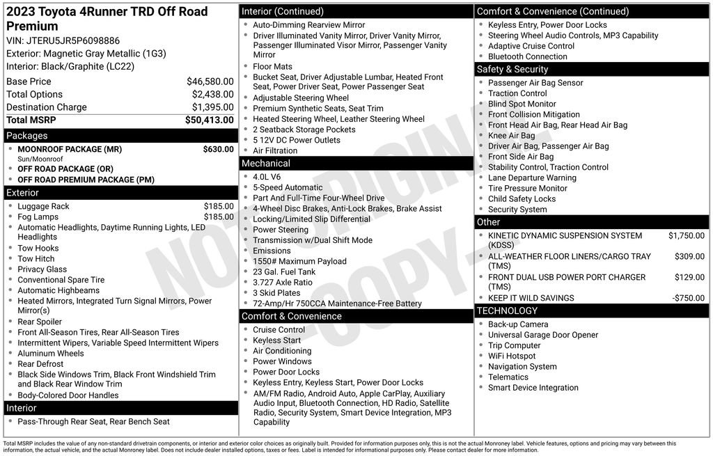 Certified 2023 Toyota 4Runner TRD Off-Road Premium w/ Moonroof Package AWD/4WD image 33