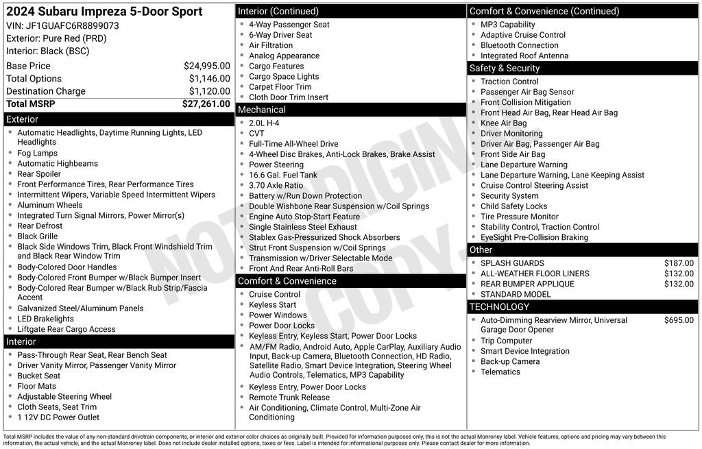 Certified 2024 Subaru Impreza 2.0i Sport AWD/4WD image 17