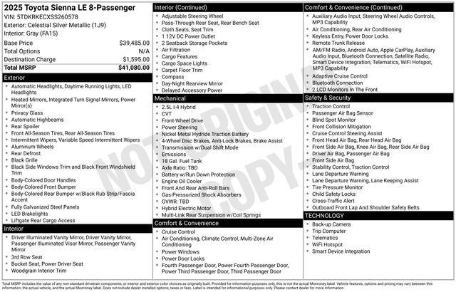 Used 2025 Toyota Sienna LE FWD image 29