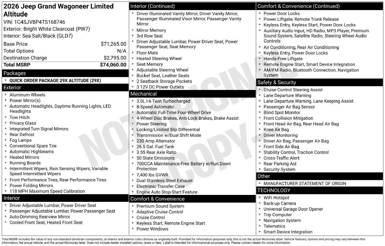 New 2026 Jeep Grand Wagoneer Limited AWD/4WD image 29